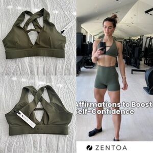 NWT ZENTOA olive green sport bra top size XS